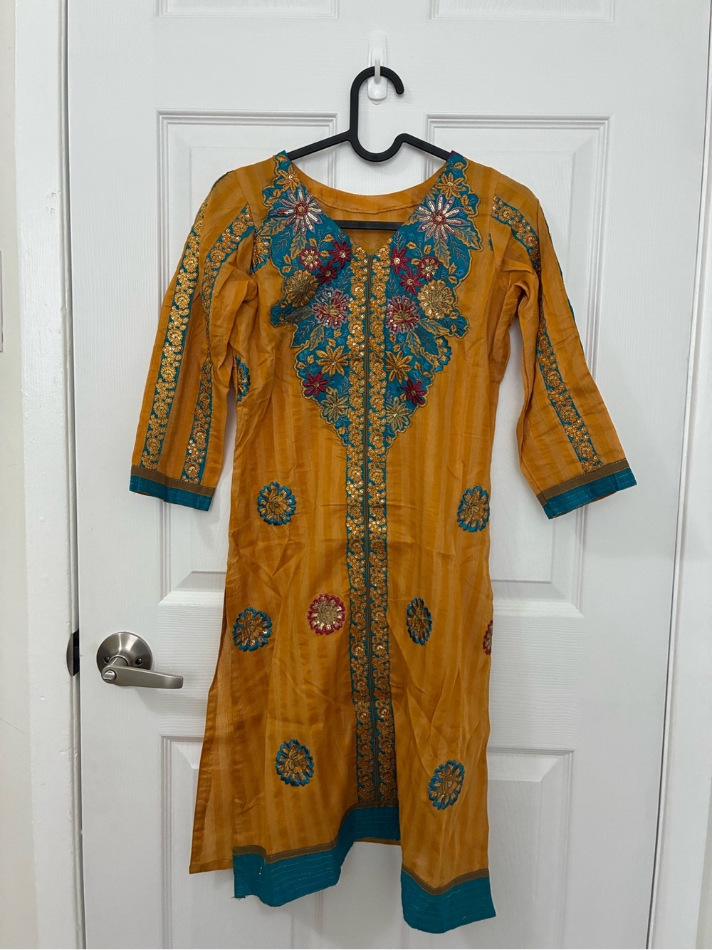 Embroidered Mustard & Teal Salwar Kameez